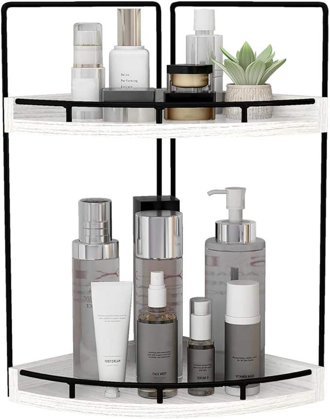 Dorhors 2-Tier Rustic White Corner Bathroom Shelf