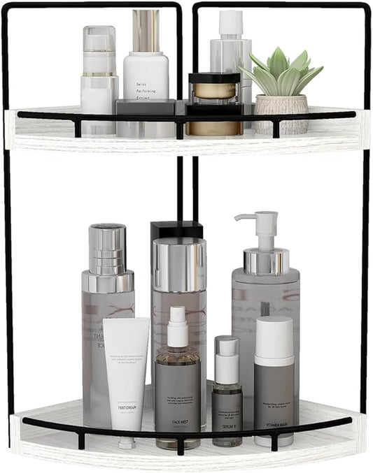 Dorhors 2-Tier Rustic White Corner Bathroom Shelf