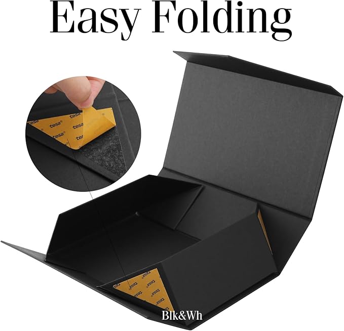 BLK&WH 6 Gift Boxes 9.5x5.5x2.9 Inches, Black Groomsman Collapsible Magnetic Gift Boxes with Lids (Matte Black)