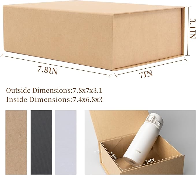 Rsgift Kraft Gift Box Small Kraft 7.8x7x3.1 Gift Box for Women Closure Lid Christmas,Thanksgiving Day,Valentine's Day,Christmas Gift Boxes