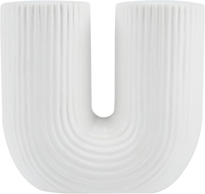 Restaurantware-Table Art Flower Vase, 1 Minimalist Vase - U-Shaped Style, for Fresh Or Artificial Flowers, White Ceramic Vessel for Home Decor, in Kitchen, Home, Living Room, Office, and More