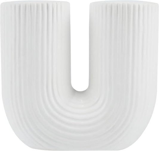 Restaurantware-Table Art Flower Vase, 1 Minimalist Vase - U-Shaped Style, for Fresh Or Artificial Flowers, White Ceramic Vessel for Home Decor, in Kitchen, Home, Living Room, Office, and More