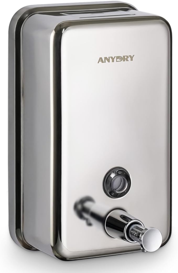 Commercial Soap Dispenser Wall Mount, Polished Stianless Steel Finish Manual Soap Dispenser - 37oz (1100ml) Model 1003