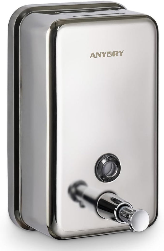 Commercial Soap Dispenser Wall Mount, Polished Stianless Steel Finish Manual Soap Dispenser - 37oz (1100ml) Model 1003