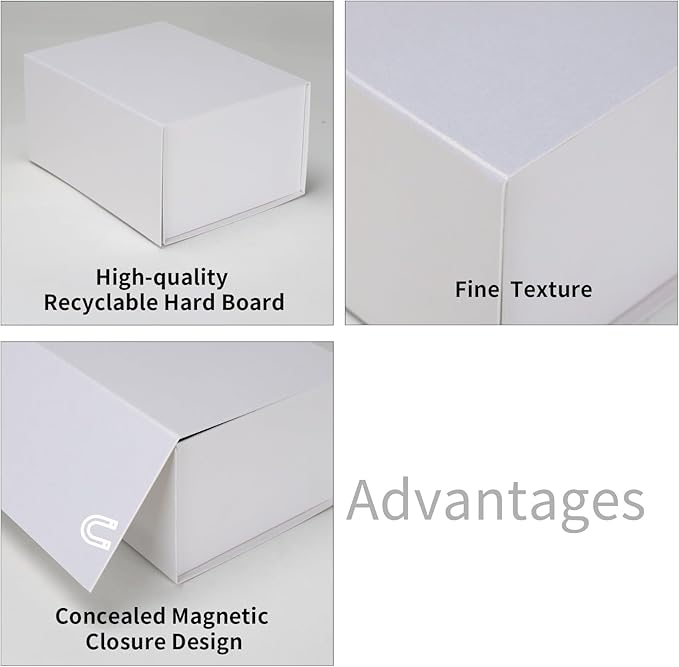 Ditwis 4 Pack 8x6x4 Inches Gift Boxes with Magnetic Closure Lids, White Magnetic Box for Wedding, Groomsmen Bridesmaid Proposal, Birthdays, Mother's Day