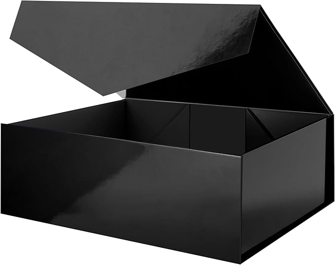 ROSEGLD Extra Large Gift Box 20x16x7.2 Inches, Giant Black Magnetic Gift Box with lids for Presents, Groomsman Proposal Box (Glossy Black)