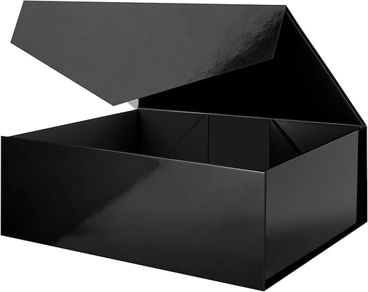 ROSEGLD Extra Large Gift Box 20x16x7.2 Inches, Giant Black Magnetic Gift Box with lids for Presents, Groomsman Proposal Box (Glossy Black)