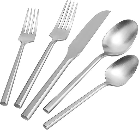 DEACORY Silverware Set 10 Pieces Hexagon Matte Finished Flatware Set Cutlery Set Stainless Steel for 2