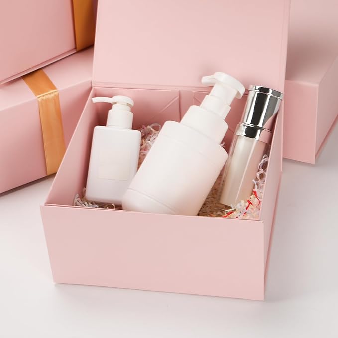 Schliersee 8x8x4 Pink Gift Boxes with Magnetic Lids Set of 4, Gift Wrap Gift Box Empty Wrapping Gifts for Chrismas Wedding Valentine's Day Birthay Gifts for Wife Women Girls Sister Friends Presents