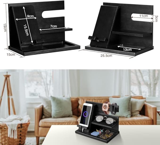 Gifts for Men Bedside Organiser Wood Phone Docking Station Dad Birthday Gifts for Him Nightstand Key Wallet Watch Stand Mens Gifts for Xmas Presents for Dad Husband Boyfriend Anniversary & Christmas