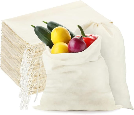 Pangda 100 Pieces Drawstring Cotton Bags Muslin Bags for Storage, Teas, Spices, Soaps, Candy, Jewellery, Wedding Party Favors and DIY Craft Home Decor (10 x 12 Inches)