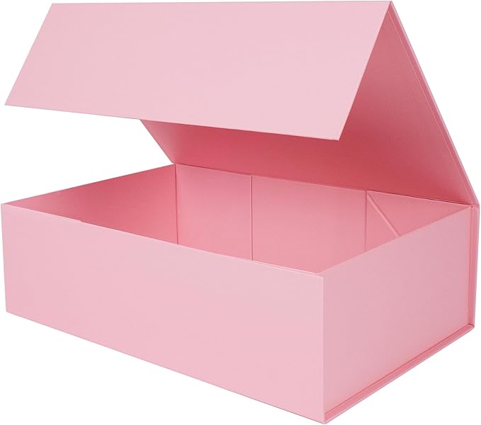 RayofSun Pink Gift Boxes with Magnetic Lids for Presents Large Rectangle Collapsible Decorative Boxes 13.7x9x4.3inch, Bridesmaid Groomsmen Proposal Box for Wedding, Christmas, Birthday(1PC)