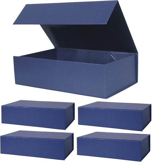 Aimyoo Navy Blue Magnetic Gift Boxes with Lids 10.5x7x3 in, Medium Bridesmaid Groomsman Proposal Box, Rectangle Collapsible Box for Present Graduation Birthday Storage 5 Pack