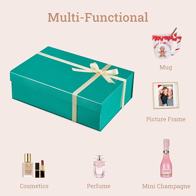 MESHA Gift Box 13.5" x 9" x 4" Magnetic Gift Boxes with Lids Forest Green for Presents Bridesmaids Groomsmen Proposal Box with Ribbon, Card for Valentines Day Wedding Brithday Gift Wrap Packaging