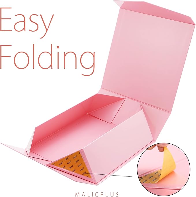 Gift Box with Lid 9x9x3.4 Inches, Pink Bridesmaid Proposal Box with Magnetic Closure for All Occasion (Glossy Pink)