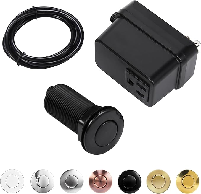 Garbage Disposal Switch, Cordless Air On Off Kit for Food Waste Disposer, Plastic Black, LONG 3.5" Sink Top Push Button by CLEESINK