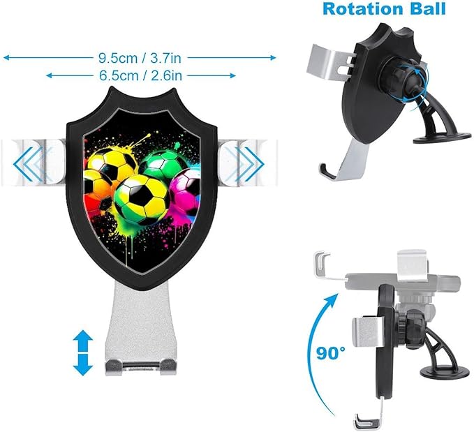 Phone Mount for Car Dashboard Air Vent Windshield, Universal Hands Free Automobile Cell Phone Holder Colorful Paint Splash Ink Soccer Ball Football Black