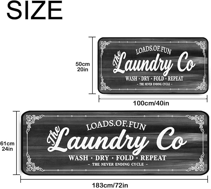 Laundry Room Long Mat Area Rug Non-Slip Floor Mat Waterproof Farmhouse Carpet for Kitchen 40" x 20" (Black/Grey)