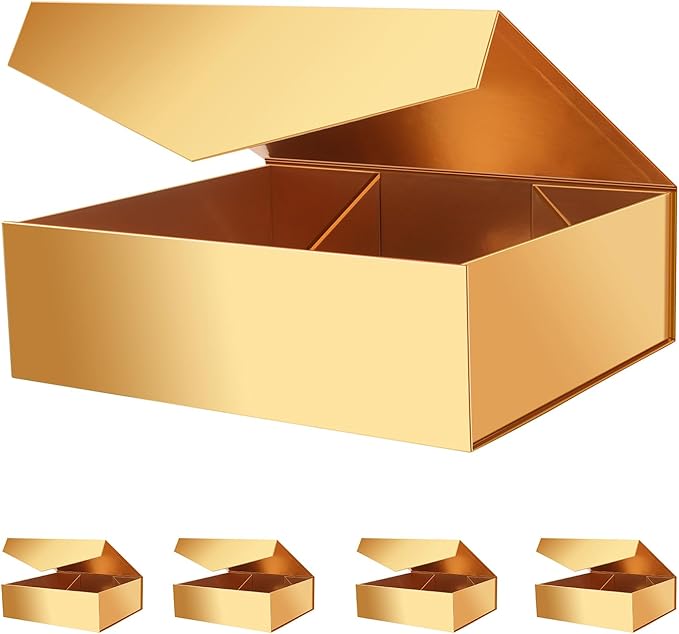 5 Extra Large Gift Boxes with Lids, 16.3x14.2x5 Inches, Gold, Bridesmaid, Christmas Magnetic Gift Boxes for Clothes and Large Gifts