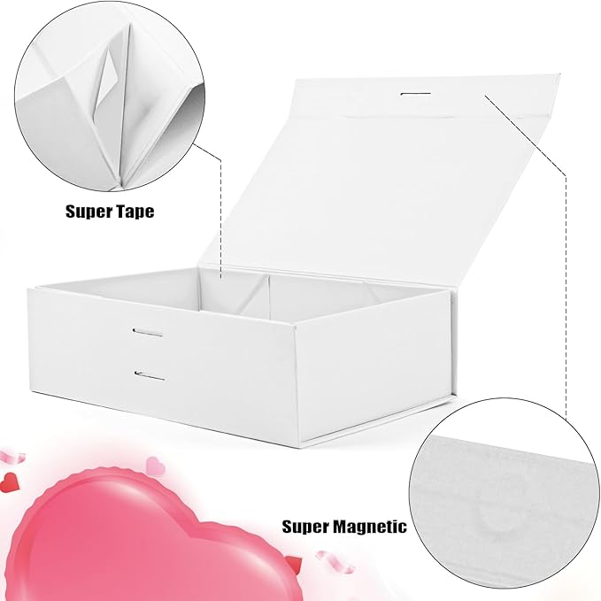 Large Gift Box, 5-Pack Magnetic Lid Gift Box Ribbon Closure Bo Elegant Gift Packaging Luxury Decorative,10.5x7.5x3.1" - Multi-Occasion Packaging Boxes (White)