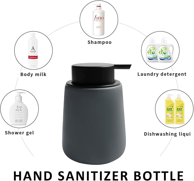 Soap Dispenser Ceramic with Easy-to-Press Pump Hand Lotion Liquid Dispenser for Shampoo Bathroom Kitchen 12 oz Grey