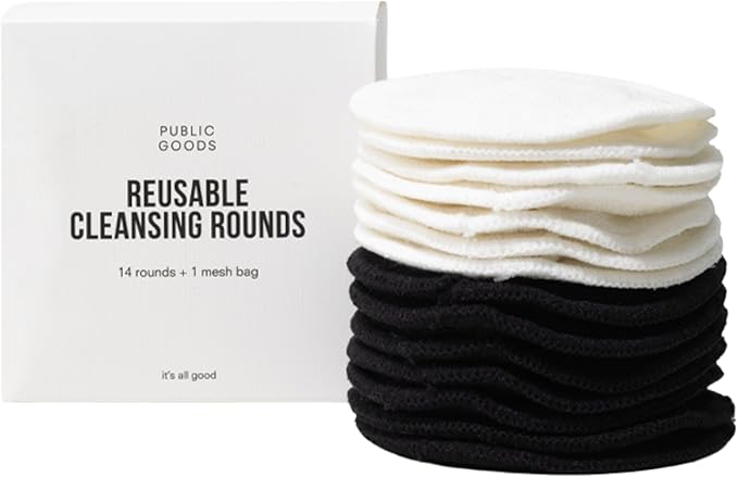 Public Goods Reusable Bamboo Cleansing Rounds | 14 Count Makeup Remover Pads with Cotton Mesh Wash Bag | Alternative to Disposable Cotton Rounds | Gentle, Machine Washable, Vegan Skincare Essential