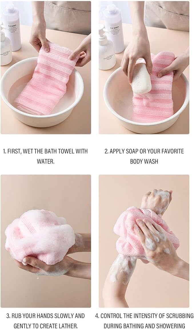Bathroom Bath Towel, Soft Scrubber, Quick Dry Absorbent Fabric, Long Handle Back Scrub, Personal Care Tool for Shower Tub Sauna Home Daily Family Women Friends