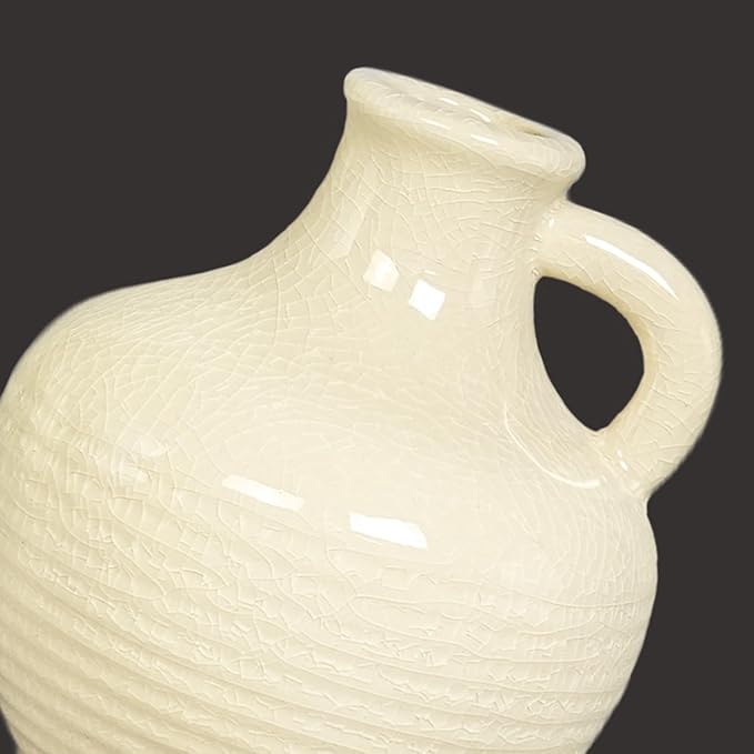 Sunddo White Ceramic Vase 6 Inch - Small Modern Flower Vase for Home Decor, Decorative Vases with Handle, Boho & Minimalist, Living Room Cabinet Table Centerpieces Wedding Beige