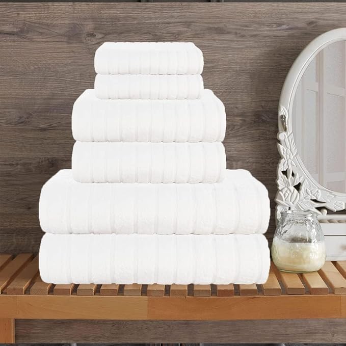 CASA COPENHAGEN Ecstatic 6 Pieces Towel Set- White, 600 GSM 2 Bath Towel 2 Hand Towel 2 Washcloth, Designed in Denmark Made of Soft Egyptian Cotton for Bathroom, Kitchen & Shower
