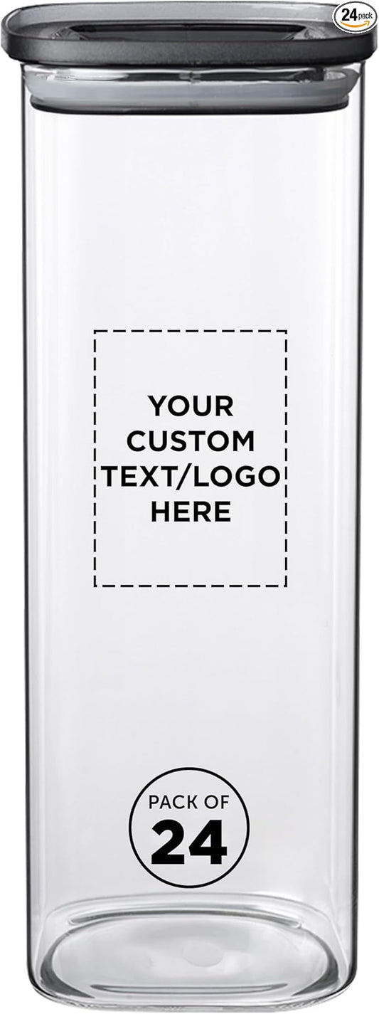DISCOUNT PROMOS Custom Meridian 71 oz. Glass Storage Jars Set of 24, Personalized Bulk Pack - Durable Kitchen Organization, Home Decor Essentials, Food Storage Solutions - Clear