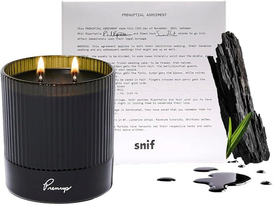 Prenup Luxury Scented Candle by Snif, Musky and Smooth Scent, 50+ Hours, 100% Cotton Fiber Wicks, Soy Wax Blend, Non-Toxic, Vegan, 8.5 oz