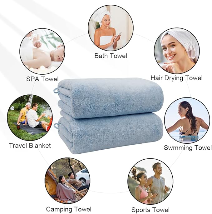 Orighty Bath Towels Pack of 4 (27’’ x 54’’) - Soft Feel Microfiber Bath Towel, Highly Absorbent Microfiber Towels for Body, Quick Drying, Bath Towel Set for Sport, Yoga, SPA, Fitness - Blue