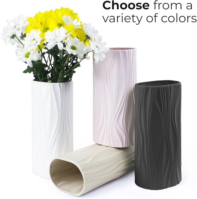 Black Flower Vase - Modern Ceramic Vase for Home Décor - Black Matte Vase for Living Room - Boho Vase for Pampas Grass