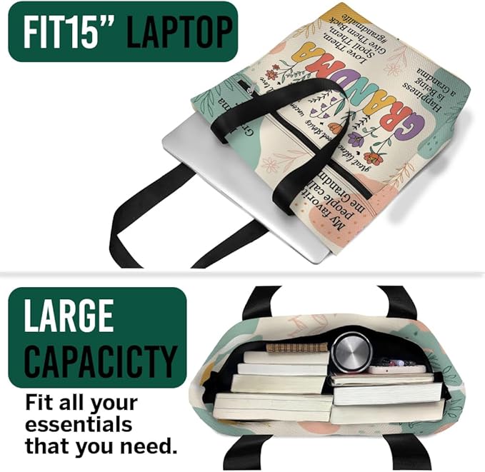 Aesthetic Tote Bag with Zipper & Pockets, Thoughtful Shoulder Bag Gift for Grandma and Women on the Go