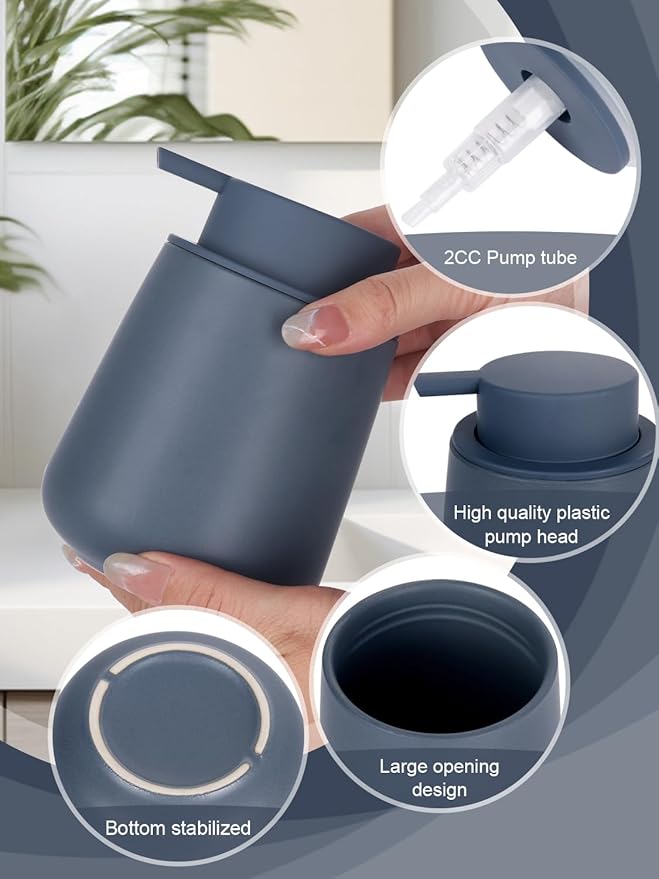 INGOFIN Ceramic Lotion Dispenser - 12oz Refillable Liquid Hand Soap Dispenser Bathroom, Modern Dish Soap Dispenser with Pump for Kitchen, Matte Blue