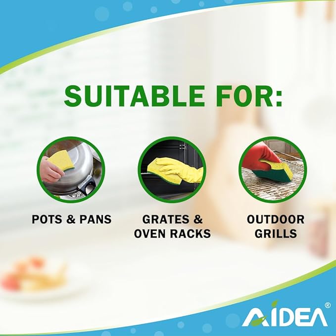 AIDEA Sponges Kitchen, 9Count, Dish Sponges, Heavy-Duty Sponge for Non-Coated Cookware, Scrubbing Power for Tough Messes, Cleaning Sponge for Kitchen, Bathroom, Household