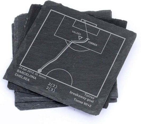 Greatest Chelsea Plays: Slate Coasters (Set of 4) | Best Gift Idea for Sports Lovers | Chelsea Historic Moments Gifts