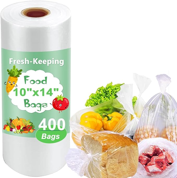 Plastic Produce Bags Roll, 10" x 14" Disposable Food Bag, Fresh-Keeping Plastic Bags for Food, Fruit, Vegetable, Refrigerator Storage, Kitchen, Supermarket, 1 Roll 400 Storage Bag