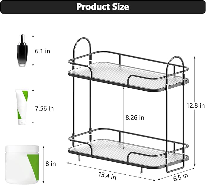 FOLLOWIN 2 Tier Bathroom Counter Organizers and Storage,Make Up Organizers for Counter,Skincare Cosmetic Vanity Perfume Organizers,Makeup Shelf,Elegant Black