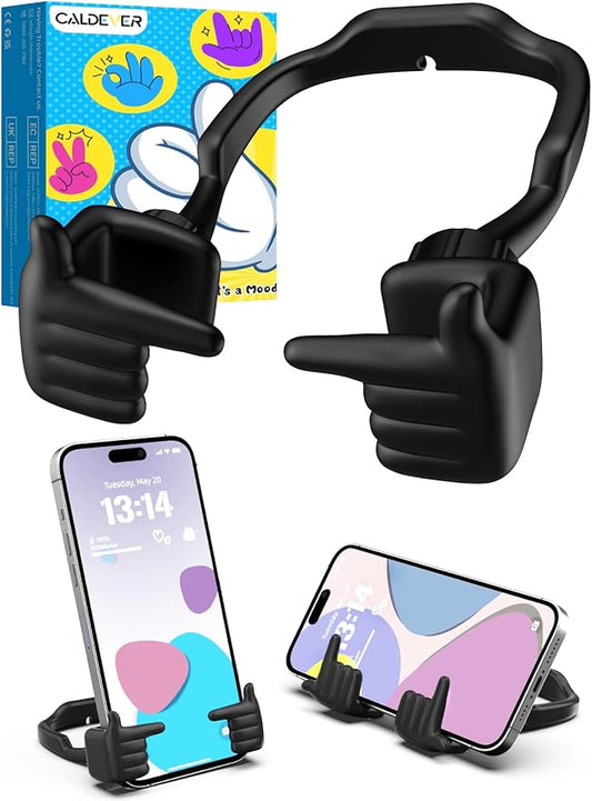 Stocking Stuffers for Teens Girls Boys Cell Phone Stand: CALDEVER Patented Adjustable Shy Fingers Lazy Phone Holder for Desk Cool Gadgets Fun Gifts Ideas for Adults Women Gifts for Christmas Black