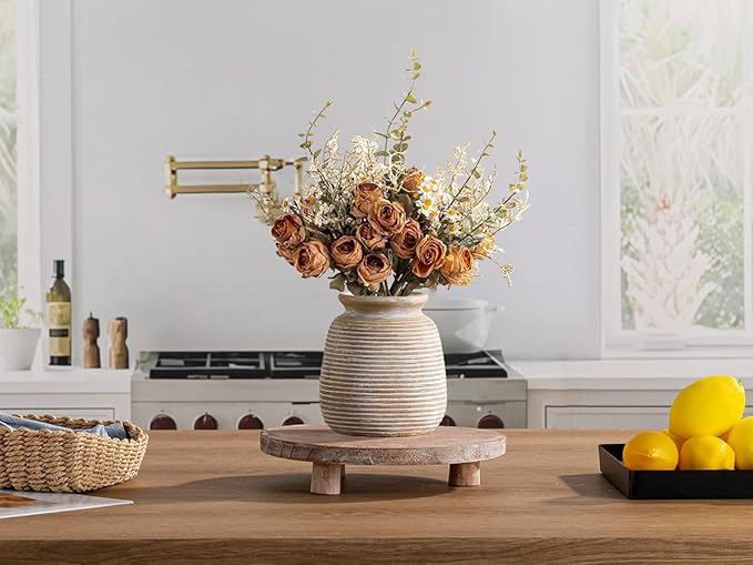 Ceramic Rustic Vase, Small Flower Farmhouse Vases Home Decor, 6“ Terracotta Pottery Decorative Pampas Vase for Table Living Room Entryway Mantel Bookshelf Bedroom Bathroom Kitchen-Yellow