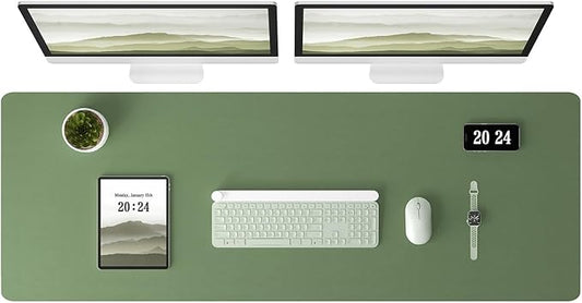 Aothia Leather Desk Pad Protector - Large Mouse Pad, Office Desk Mat, Non-Slip PU Leather Desk Blotter, Laptop Desk Pad, Waterproof Desk Writing Pad for Office and Home (Olive Green, 38" x 13.7")