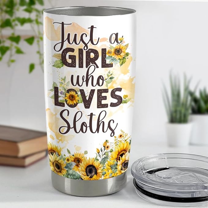 SANDJEST Sloth Tumbler 20oz Girl Loves Sloths Stainless Steel Insulated Tumblers Coffee Travel Mug Cup Gift for Women Girls Teen Birthday Christmas