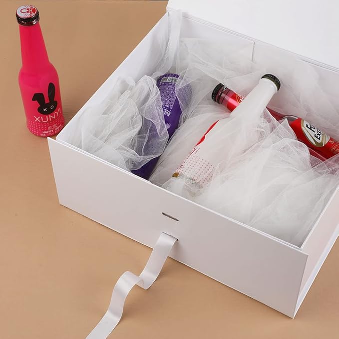 White Large Collapsible Gift Box 13x11x5.3 Inches, Rectangle with Lid Magnetic Closure, Christmas Box for Men's Shoes (Matte White)