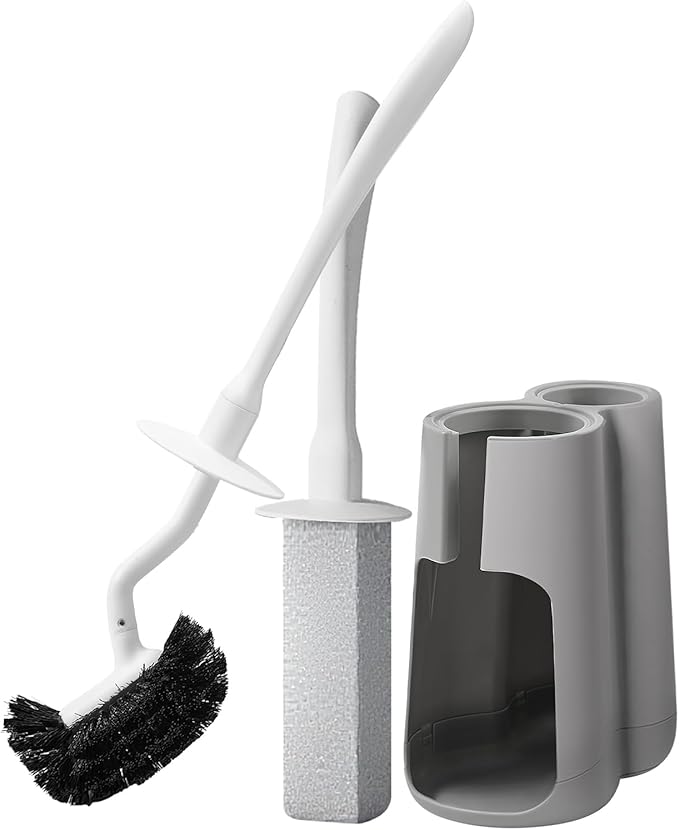 Toilet Brush with Pumice Stone Set & 2 Pack Pumice Stone Brush(White)