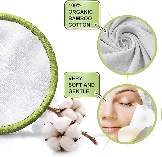 20Pcs Reusable Makeup Remover Pads, Bamboo Washable Cotton Rounds with Cotton Laundry Bag and Round Box for Storage for Eye Face Makeup Remover Eye Shadow Mascara Lipstick (1)