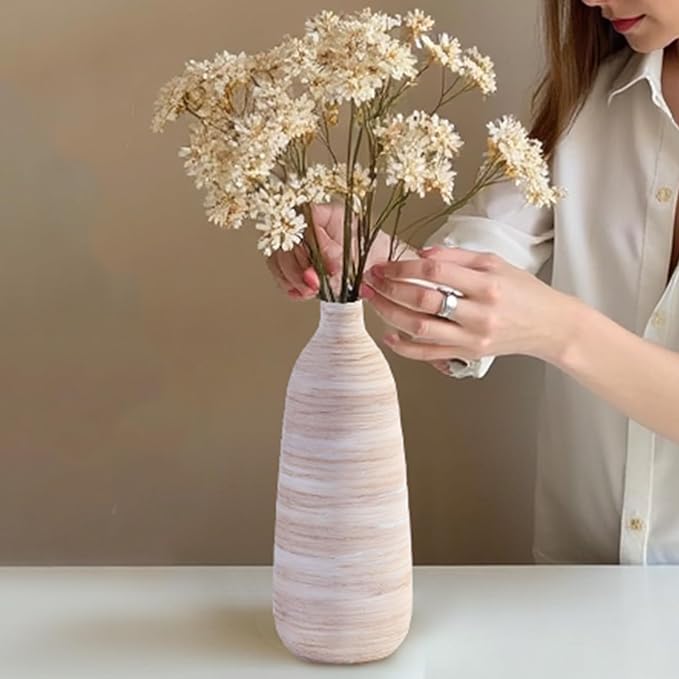 ALMA 18 inch Extra Tall Floor Vase for Home Decor, Large Earthy Vessel for Tall Pampas Grass & Dried Flowers, Cream Beige Ceramic Vase for Centerpieces, Living Room, Entryway Mantel, Bookshelf