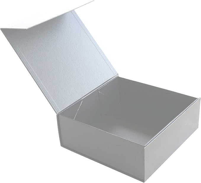 CECOBOX - Gift Boxes with Lids for Presents 8"x8"x3.1" - Matte, Collapsible Magnetic Closure Gift Box - Groomsmen & Bridesmaid Proposal Boxes, Wedding, PR, Birthdays, Holidays (White Leatherette)