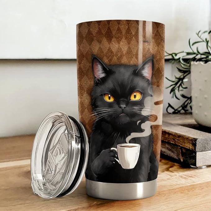 Black Cat Tumbler 20oz Stainless Steel Insulated Coffee Travel Mug Cup for Men Women on Birthday Christmas