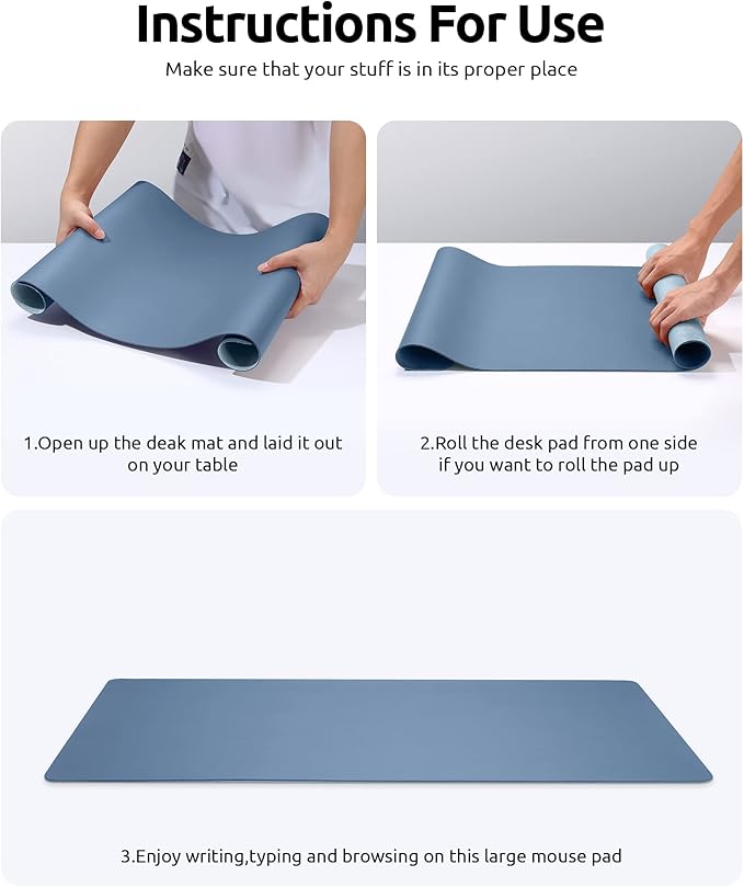 YSAGi Leather Desk Protector, Office Mat, Large Mouse Mat, Non-Slip PU Leather Blotter, Laptop Desk, Waterproof Writing Pad for Office and Home (Blue, 23.6" x 13.8")